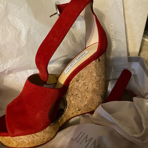 Jimmy Choo Red Suede wedges - Picture 3 of 5